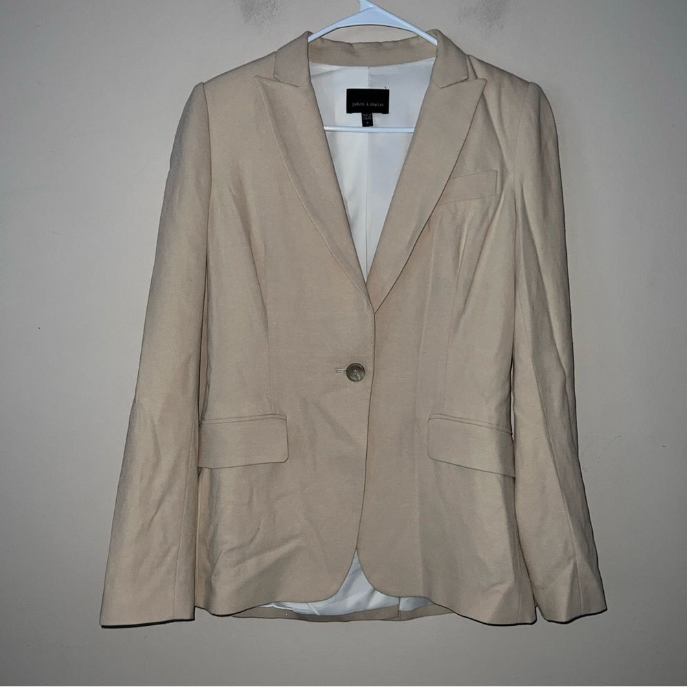 Judith & Charles Tan Beige Button Blazer Jacket Linen Blend Women’s Size 0